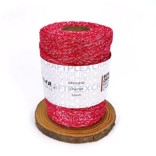 3mm Sparkle Polyester Macramé Cord - 150g/66yds Metallic Glitter Braided Cord for Crocheting Bags, Baskets, Macramé Plant Hangers & DIY Crafts, Machine Washable (6#Red Silver) - color: 6#red Silver