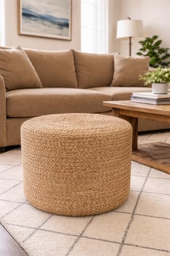 Jute Pouf Ottoman | Footrest Pouf | Hand Braided - Round Boho Pouffe - for Living Room, Bedroom, Nursery (20"x20"x10") Natural - color: Natural, size: 20"D x 20"W x 10"H