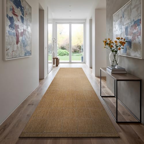 Beverly Rug Easy Jute Checkered Squared Runner Rug 2x7 Washable Durable Indoor Outdoor Area Rugs for Living Room Patio Office Stain Resistant Non Shedding Casual Indoor Outside Carpet 2 x 7 Natural - color: Squared/Natural, size: 2' x 7' (Rectangular)