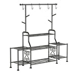 GIOTORENT 3-Tier Tall Metal Plant Stand Indoor Outdoor - Heavy Duty Plant Shelf for Garden, Patio, Balcony with 5 Hanging Hooks, Holds 16-25 Plants, Black - size: D-3Tier-Longer