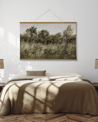 ARPEOTCY Extra Large Vintage Framed Wall Art, 36x54 Inch Farmhouse Retro Meadow Landscape Hanging Framed Canvas Wall Art, Large Rustic Home Decor for Living Room Office Bedroom Above of Bed - color: Tall Grass