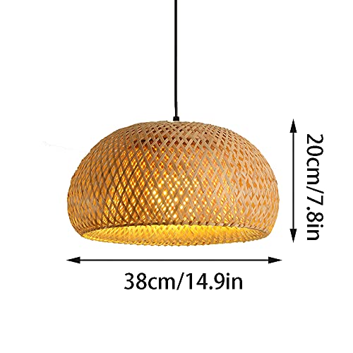 Bamboo Art Pendant Light Woven Oval LampShade Modern Hanging Natural Wicker Pendant Lamp Lighting Asian Style Restaurant Pendant Light Fixtures for Kitchen Island,Cafe,Teahouse,Bar - size: 38cm*20cm