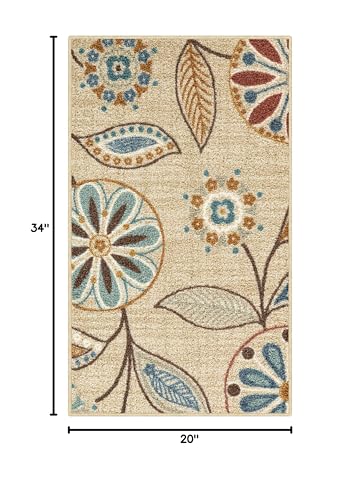 Maples Rugs Reggie Floral Kitchen Rug - Made in USA - Washable, Non Slip Indoor Carpet for Entryway, Foyer, Kitchen, and Bathroom, 1'8 x 2'10, Beige - color: Beige, size: 1'8" x 2'10" (Rectangular)