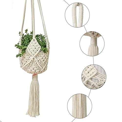 2 Pack Macrame Hanging Planters with Patterns - Stylish Plant Hangers Crochet Boho Plant Holder Hanging Plant Basket for Up to 6 Inch Pots(White) - color: White