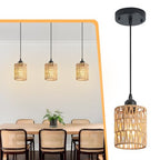 3 Pack Rattan Chandelier Pendant Lights Kitchen Island,Farmhouse Boho Chandeliers Adjustable Height Hanging lamp for Dining Room,Kitchen Ceiling Light Fixtures with Hand Woven Wicker Lampshade - size: 3 Pack