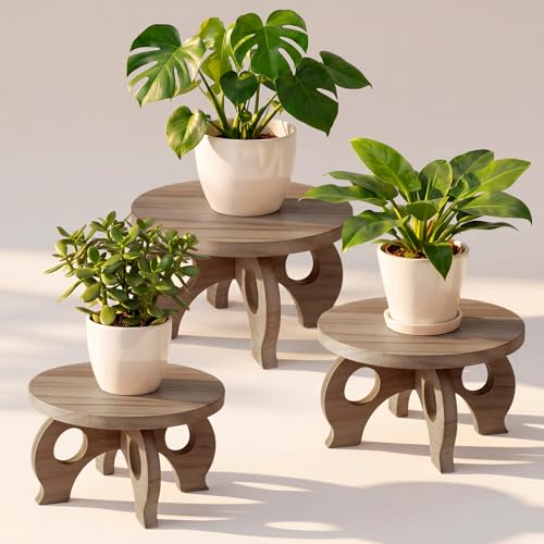 Threehoney 3 Pcs Plant Stand Indoor 8/9/11" Round Wood Plant Stands Outdoor Round Risers Decorative Wooden Stool for Flowers Pedestal Board Holder for Rustic Balcony Garden Decor (Walnut Color,Low) - color: Walnut Color