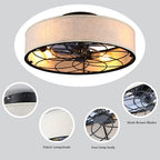 20" Caged Ceiling Fan With Light Low Profile Fabric Farmhouse Bladeless Ceiling fan With Remote Control,Low Profile Modern Enclosed Ceiling Fans with Reversible Motor for Bedroom,Include 4 Bulbs - color: Brown
