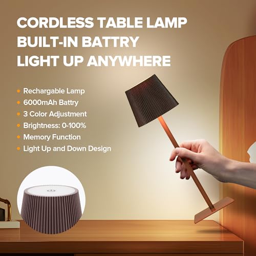 LUTEC 4 Pack Cordless Table Lamp,6000mAh Rechargeable Battery Operated Desk Lamp,Two Adjustable Heights,Waterproof, Touch Control & 3 Color Stepless Dimming for Restaurant/Bedroom/Bars/Outdoor (Brown) - color: Brown