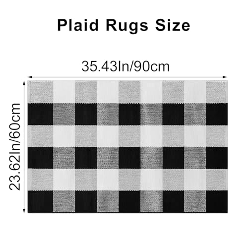 Buffalo Plaid Outdoor Rug 2x3 Black and White Checkered Outdoor Rug Cotton Checkered Rug Under Doormat Layering Rug for Outdoor Indoor Kitchen Entryway Patio Bathroom Farmhouse Decor Area Rug - color: Black and White, size: 2‘×3’