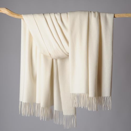 CUDDLE DREAMS Premium Cashmere Throw Blanket with Fringe, Luxuriously Soft (Ivory) - color: Ivory