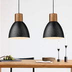ELYONA 2 Pack Hammered Pendant Lights, 10.2” Industrial Metal Solid Wood Hanging Lamp, Modern Island Pendant Light Fixtures for Kitchen Bar, Farmhouse Dining Room, Bedroom, Living Room, Office, Black - color: Black - 2 Pack