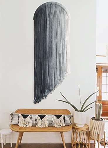 Flber Macrame Wall Hanging Dip Dyed Macrame Decor for Living Room Bedroom Boho Decor 20" - color: Blue