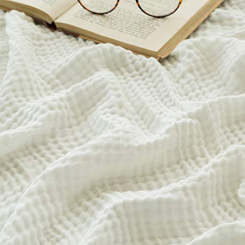 EMME Cotton Muslin Throw Blanket for Couch Breathable Gauze Soft Lightweight Blankets for Adults (White,50"x60") - color: 04-white-1, size: Throw (50" X 60")