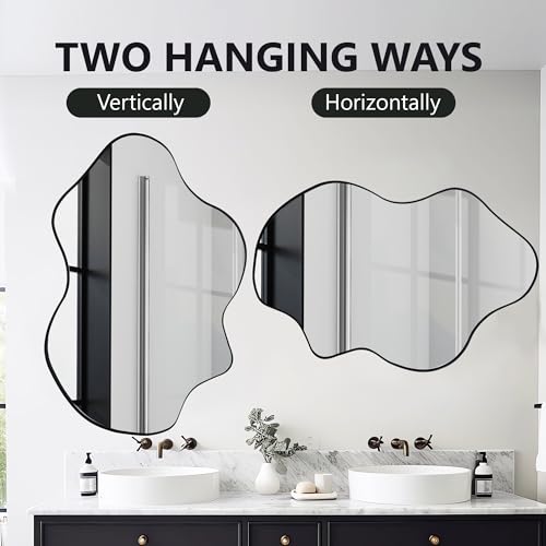 Tanmicoshomy Black Bathroom Mirror 24x36 Inch, Asymmetrical Framed Wall Mirrors with Tempered Glass for Bathroom, Bedroom or Living Room, Vertical or Horizontal Hanging - color: Black, size: 36"L x 24"W