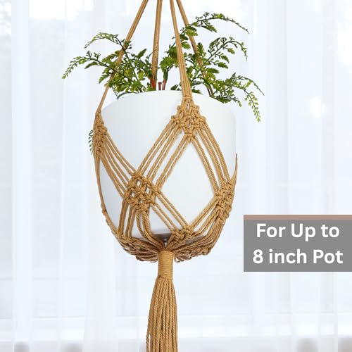 2 Pack Macrame Planter Hanger for up to 8" Pot, Indoor Hanging Planter | Plant Hanger Indoor, Hanging Plants Holder Basket | No Plant or Pot Included - color: Caramel