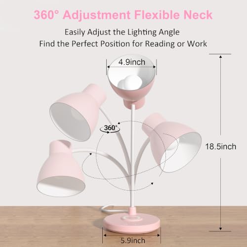 Desk Lamps for Home Office - LED Desk Lamp with Wireless Charger, 3 Color Modes Dimmable Eye-Caring Study Reading Desk Light, Small Flexible Arm Table Lamp for College Dorm Room Bedside, Pink - color: Pink