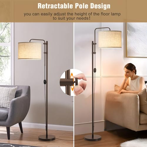 Floor Lamp for Living Room, Adjustable Height Standing Lamps with 350° Rotate Linen Lampshade, 67.5-Inch Brown Modern Tall Lamp Dimmable Floor Lamps for Corner Bedroom Home Office (Bulb Included) - color: Brown+Linen Fabric Shade