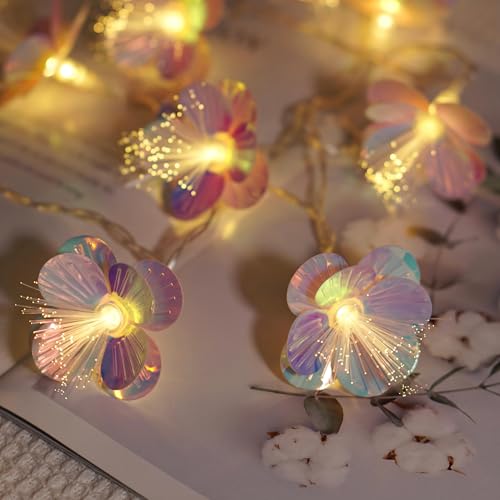 Fiber Optic Flower String Lights Battery Operated 5ft 10 LED Artificial Flower Garland Fairy Lights for Wedding Christmas Party Room Garden Decor (Warm White, 5ft) - size: 5ft
