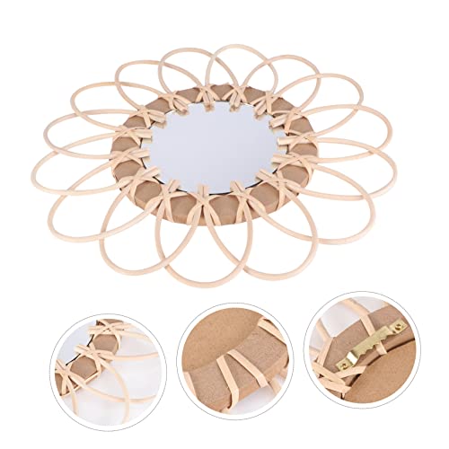 PRETYZOOM 1pc Boho Decorative Woven Mirror Handcrafted Wall-Mounted Makeup Mirror for Beige for Living Room Bedroom Bathroom Wall Art