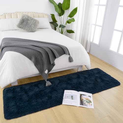 DETUM 2x6 Ruuner Rug for Bedroom Hallyway Rugs Runners Fluffy Area Rugs for Living Room Soft Kids Room Rugs Non Slip Carpets Modern Home Decor - color: Navy Blue, size: 2 x 6 feet
