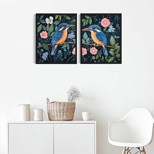 Kingfishers William Morris Wall Art Poster Prints, Vintage Flowers Tapestry, Floral Decor for Living Room, Bedroom, Office, Bathroom AA12 (Kingfishers, 16 x 20 inches (2 Panels), Unframed) - color: Kingfishers, size: 16 x 20 inches (2 Panels)