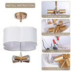 VILUXY Modern Flush Mount Ceiling Light Fixture Farmhouse White Fabric Semi Ceiling Lamps with Gold 4 Lights Drum Shade for Bedroom Dining Room Entryway Hallway Nursery - color: Off-White
