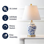 JONATHAN Y 22" Blue/White Ceramic Table Lamp, French Country Chinoiserie Ginger Jar LED Bedside Lamp for Living Room Bedroom, White Linen Shade, JYL3005A - color: Blue/White, size: Set of 1