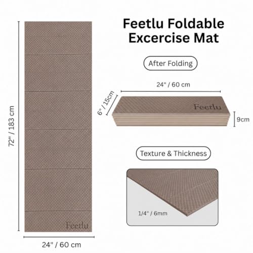 Foldable Yoga Exercise Mat, 6mm/8mm/10mm/12mm Thickness, 72 x 24 Inch - Lightweight, Anti-Slip, and Easy to Store for Yoga, Pilates, Home Workouts, and Floor Exercises - color: Coffee, size: 24" x 72" x 1/4"