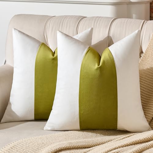 AmHoo Pack of 2 Velvet Panel Cotton Pillow Covers Decorative Pillowcase Cushion for Couch Sofa Bedroom 18 x 18-Inch Spinach Green - color: Spinach Green, size: 18" x 18" (Pack of 2)