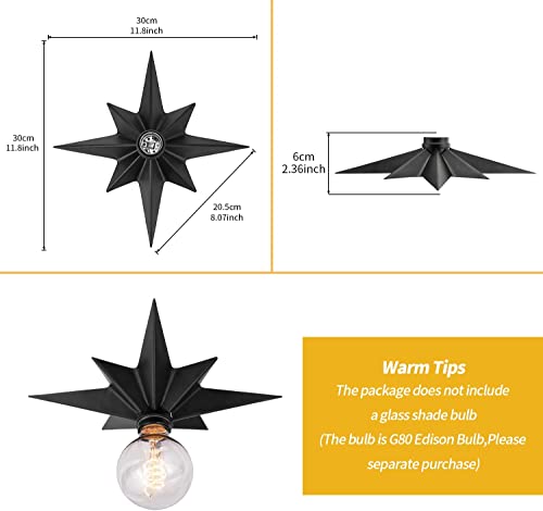 2 Pack Black Flush Mount Ceiling Light - 11.8 inch Star Lights Fixture Hallway Lighting Fixtures Ceiling Flush Mount Light Fixture for Kitchen Bathroom Bedroom Laundry Room (Bulb not included) - color: 2 Pcs Black Ceiling Light