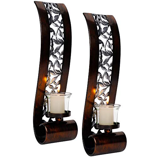 Shelving Solution Wall Sconce 14.4 x 3.5 Inch, with Tea Light Candle Holder Antique Bronze Style Metal Wall Art Decorations for Living Room, Bathroom, Dining Room and Office, Set of 2 - style: Style A