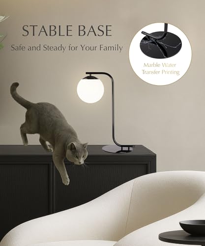 HarvestLand Midnight Sphere 20” Bedside Lamp – Globe Table Lamp & Modern Table Lamps for Living Room, Nightstand Lamp, Side Table Lamp for Bedroom & Office, Marble Base Glass Shade - style: Midnight Sphere 20” Globe