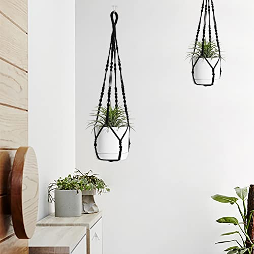 Macrame Plant Hanger Indoor Hanging with Wood Beads Macrame Planters No Tassel for Indoor Outdoor Boho Home Decor 35 Inch (Black,2pcs) - color: Black