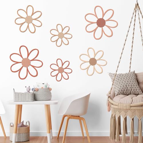 Thyle 6 Pcs Daisy Wall Decor Wooden Daisy Wall Sculptures Art Flowers Signs Hanging Plaque for Home Nursery Bedroom Farmhouse Bathroom Decorations Housewarming Gifts (Vivid Style) - color: Vivid Style