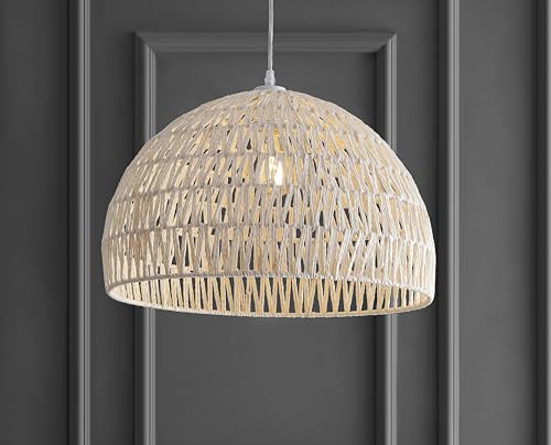 JONATHAN Y 20" Cream Modern Bohemian Woven Rope LED Pendant Light Fixture, Adjustable Dome Ceiling Lamp for Kitchen Island, Rope Shade, Coastal Farmhouse Decor JYL6504A - color: Cream, size: 20"