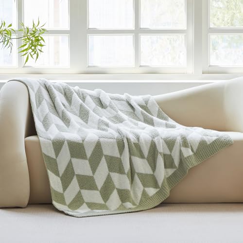 Snuggle Sac Chevron Throw Blanket for Couch, Reversible Super Soft Warm Blankets Cozy Knit Fuzzy Plush Lightweight Throws for Sofa, Bed, Camping, Green,50x60 inches - color: Chevron Green, size: Throw(50"x60")
