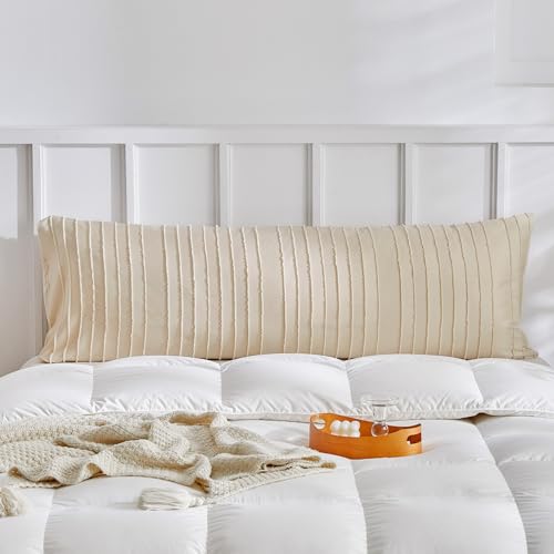 WARMDERN Khaki Striped Pillow Covers Body Pillow Cover Soft Microfiber Stripe Pillow Cases Boho Tufted Stripes Textured Pillowcase with Envelope Closure(Khaki, Body, 20x54 Inches) - color: Khaki-striped, size: 20" x 54" (Pack of 1)