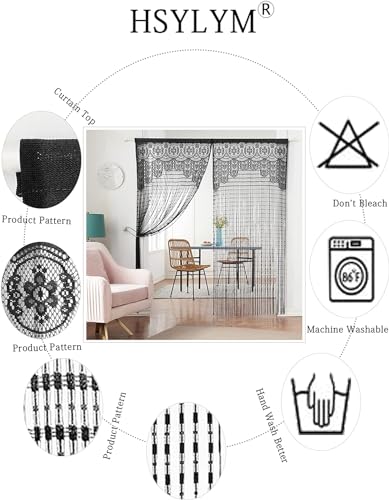 HSYLYM String Door Privacy Lace Curtain Macrame Boho Doorway Window Curtains for Wall Divider Windows Door Covers Decorative Room Separation (35×79in/90×200cm,Black) - color: Black, size: 35"W x 79"L (Pack of 1)