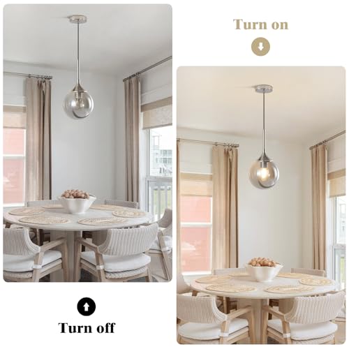 KCO Lighting 7.1” Smoked Glass Pendant Light Single Pendant Light Brushed Nickel Dining Room Light Fixtures Globe Hanging Light Fixture - color: Silver+Smoke Grey