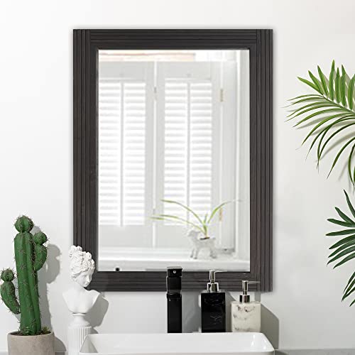 YOSHOOT Hand-Made Wooden Spliced Wall Mirror for Bathroom, Rustic Farmhouse Vanity Mirror, Décor Wall Art, Solid Wood Frame, Vertical or Horizontal Hanging - color: Spliced Black, size: 26"L x 18"W