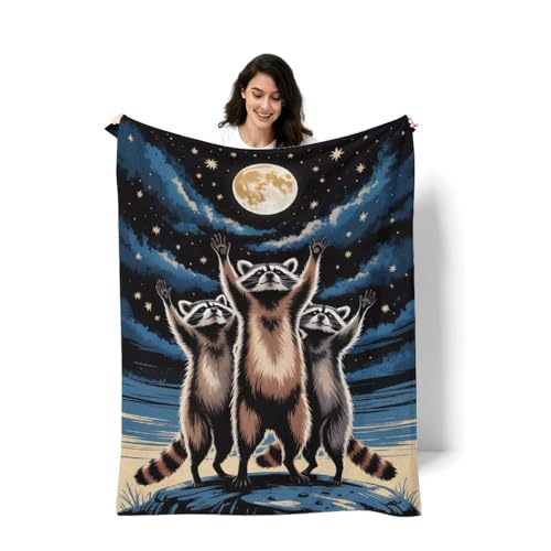 Raccoon Moon Blanket, Whimsical Raccoon Under Moonlight Flannel Throw Blanket for Couch Bed Or Chair, Luxury Lightweight Comfy Blankets Home Decor Gift 60x80in(150 * 200cm) - color: Style-7, size: 60x80in(150*200cm)