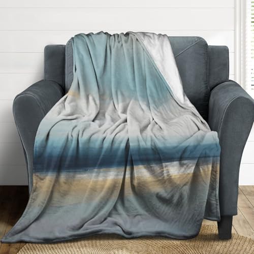 Fashion Gradient Blanket, Modern Art Abstract Blue Sea View Painting Strokes Pattern Soft Warm Cozy Plush Flannel Covers for Livingroom Bedroom Couch Chair Camping Travel Home Decor Tapestry 30x40in - color: Abstract-10, size: 30W" x 40L"