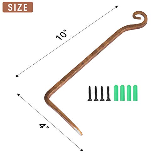 Jardim 2 Pack 10 Inch Premium Decorative Metal Iron Wall Hangers for Home Decor, Indoor Outdoor Plant Bracket Rustic Hanging Gardening Hooks for Planters, Bird Feeders, Lanterns, Wind Chimes (Coffee) - color: Coffee, size: 10 Inch