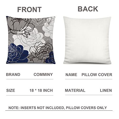 COMMINY Blue Grey Pillow Covers 18x18 Set of 6 Decorative Daisy Flower Throw Pillow Cover for Couch Modern Pillow Case for Patio Living Room Cushion Bed Farmhouse Home Decor - color: Blue Daisy, size: 18" x 18" (Pack of 6)