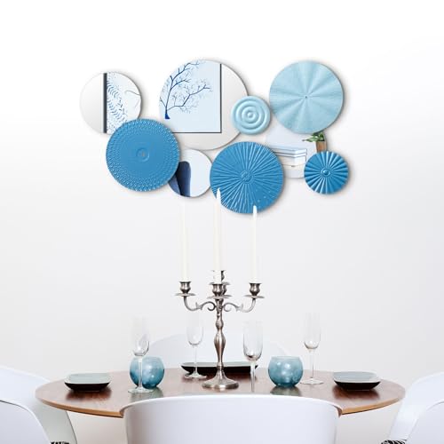 Blulu 9 Pcs Blue Mirror Wall Decor Metal Round Home Art Decor Decorative Modern Circle Mirror Wall Art Sculpture Hanging Decorations for Home Living Room Office - color: Blue