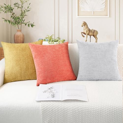 CaliTime Throw Pillow Covers Decorative 16 X 16 Inches Pack of 2 Cozy Chenille Cushion Cases for Couch Sofa Bed Living Room Home Living Coral - color: Living Coral, size: 16" x 16" (Pack of 2)