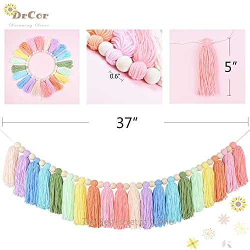 DrCor Pastel Rainbow Tassel Garland – Teacher Classroom Decor, Bulletin Board Decorations, Back to School Boho Wall Hanging for Nursery, Reading Corner, Kids Room, Baby Shower & Birthday Party - color: Pastel