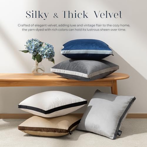 Phantoscope Pack of 2 Velvet Throw Pillow Covers, Decorative Soft Velvet Pillows Accent Double-Sided Gusseted Design, Square Cushion Case for Couch Sofa Bed, Light Grey, 18 x 18 inches 45 x 45 cm - color: Light Grey