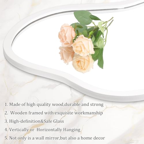 AAZZKANG Irregular Wall Mirror Wooden Large 22"x12" Decorative Hanging Mirrors Asymmetrical for Bedroom Dressing Room Living Room Bathroom Entryway White - color: White, size: 22"L x 12"W