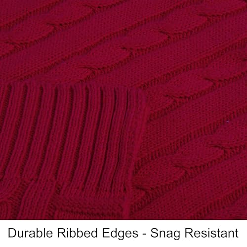 NTBAY 100% Pure Cotton Cable Knit Throw Blanket, Super Soft Warm 51x67 Knitted Throw Blanket for Couch, Sofa, Chair, Bed - Extra Cozy, Machine Washable, Comfortable Home Decor, Red - color: Red, size: Throw(51"x67")